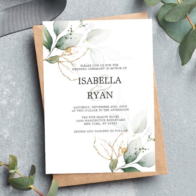 ELEGANT Leaves Foliage Gold Watercolor WEDDING Invitation (Creator Uploaded)