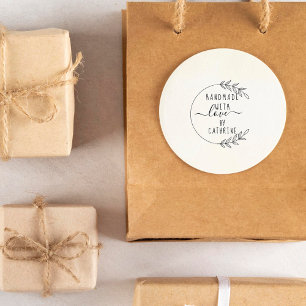 Elegant Leaves Handmade with Love Custom Name Self-inking Stamp