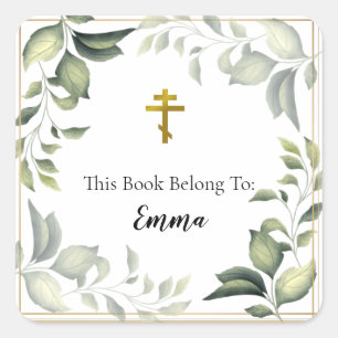 Elegant Leaves in a Gold Double Frame Square Sticker