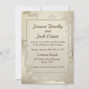 Elegant Leaves in Gold Wedding Invitation