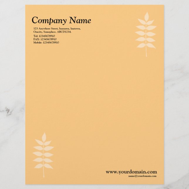 Elegant Leaves - Light Orange Letterhead Design (Front)