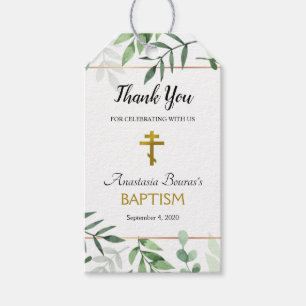 Elegant Leaves Orthodox Christian Baptism Gift Tag