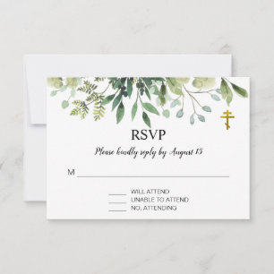 Elegant Leaves Orthodox Christian Baptism RSVP  Card