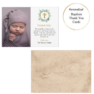 Elegant Leaves Orthodox Christian Baptism  Thank You Card