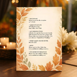 Elegant Leaves & Pampas Grass Autumn Fall Wedding Enclosure Card