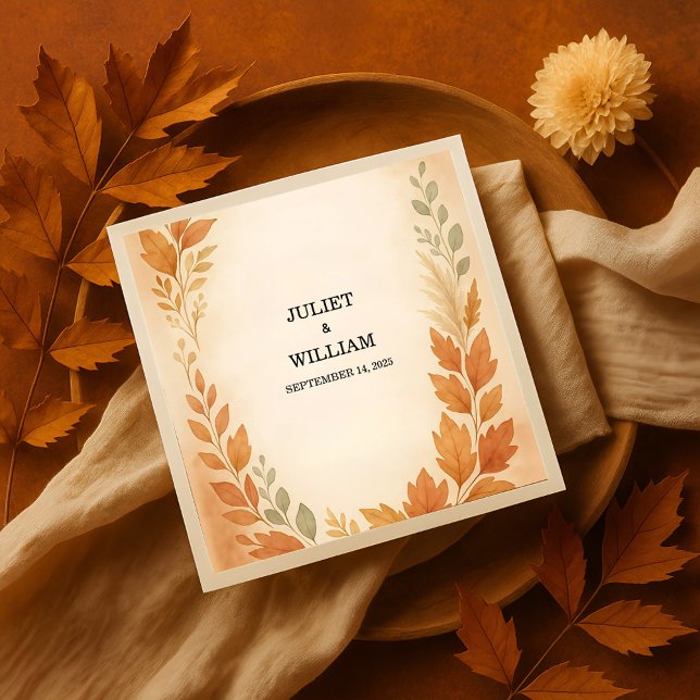 Elegant Leaves & Pampas Grass Autumn Fall Wedding Napkin (Creator Uploaded)