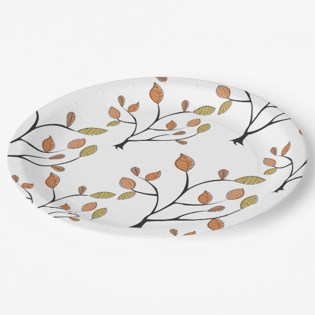 Elegant Leaves Paper Plate (Angled)