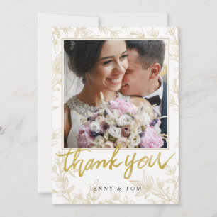 Elegant Leaves Photo Custom Wedding Thank You Card