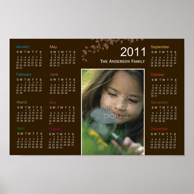 Elegant Leaves Photo Poster Calendar (Front)