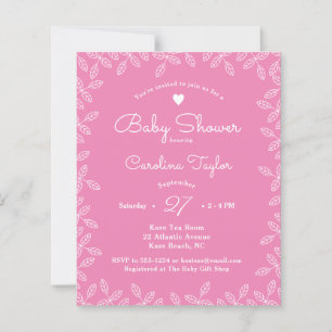 Elegant Leaves Pink Floral Baby Shower Invitation