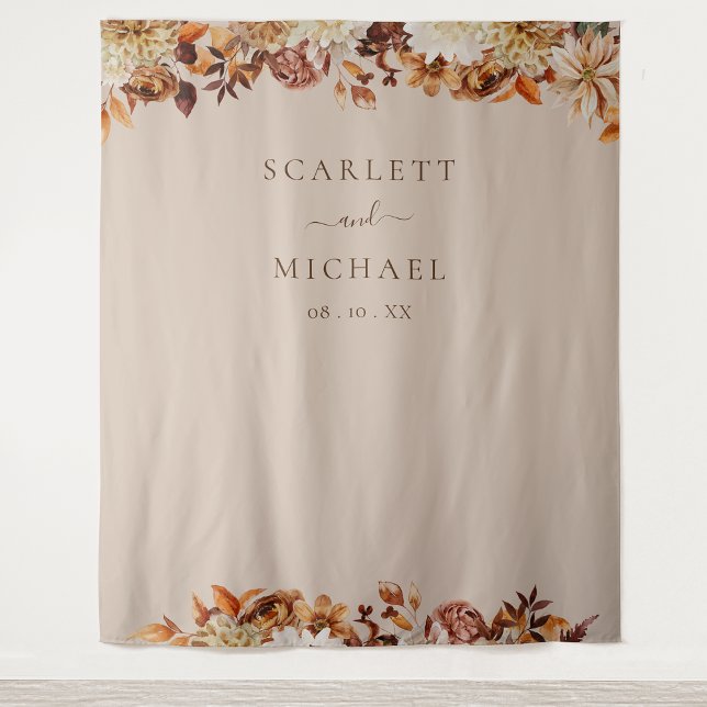 Elegant Leaves Wedding Tapestry (Elegant Autumn Copper  Leaves Floral Wedding Tapestry by Painted Paperie
)