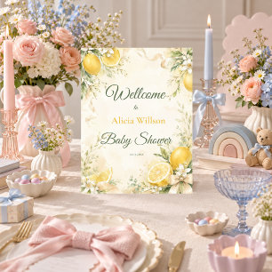 Elegant Lemon Botanical Baby Shower Pedestal Sign