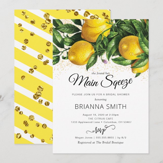 Elegant Lemon Bridal Shower Invitation (Front/Back)