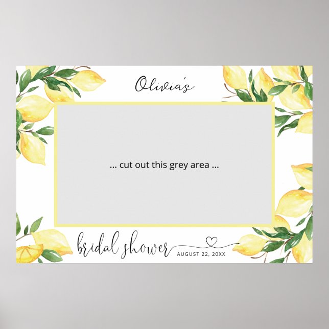 Elegant Lemon Bridal Shower Photo Booth Poster (Front)
