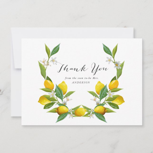 Elegant Lemon Bridal Shower Thank You Cards (Front)