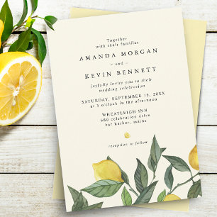 Elegant Lemon Citrus Greenery Wedding Invitation