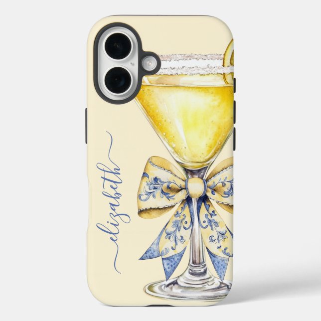 Elegant Lemon Drop Martini Monogrammed Case-Mate iPhone Case (Back)