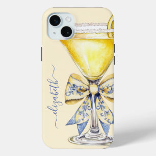 Elegant Lemon Drop Martini Monogrammed iPhone 15 Mini Case