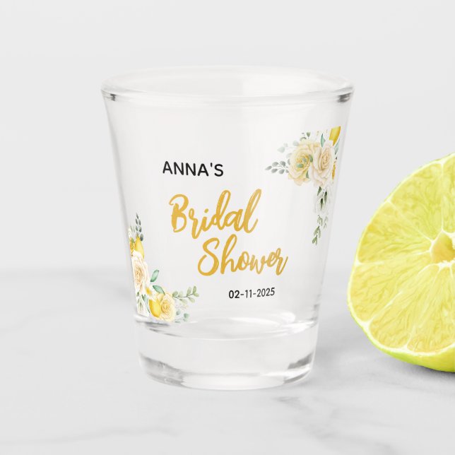  Elegant Lemon Floral Bridal Shower  Shot Glass (Front)