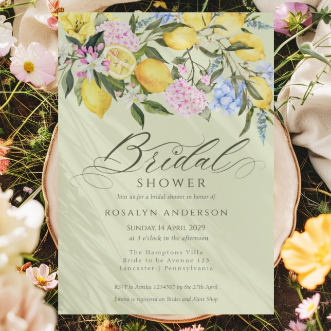 Elegant Lemon Floral Citrus Bridal Shower Invitation (Creator Uploaded)