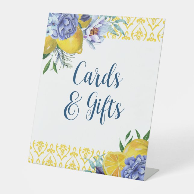 Elegant Lemon Floral Wedding Cards & Gifts Pedestal Sign (Front)