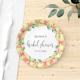 Elegant Lemon Flowers Bridal Shower Paper Plate