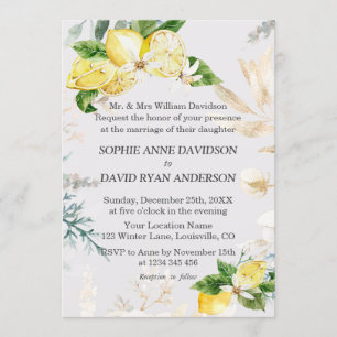 Elegant Lemon Fruits White Floral Wedding Formal Invitation