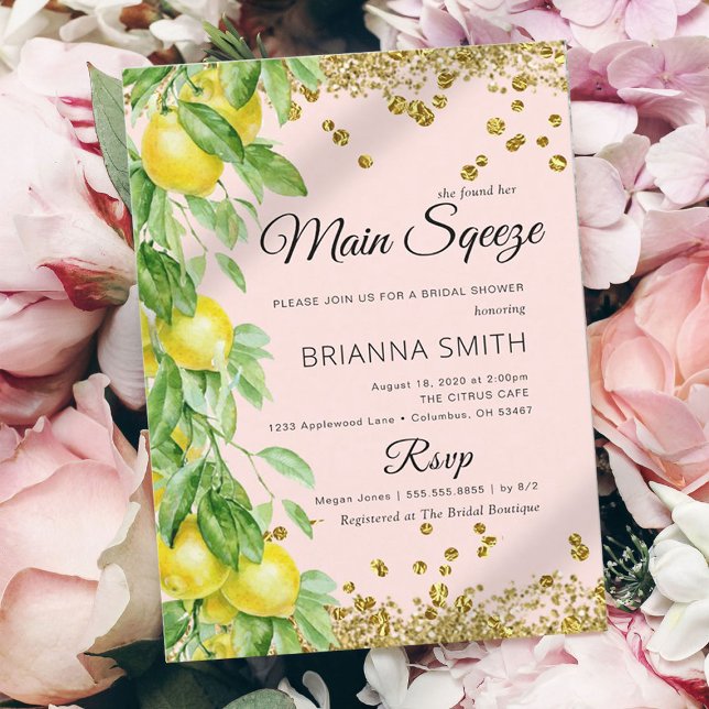 Elegant Lemon Gold Glitter Bridal Shower Invitation (Creator Uploaded)