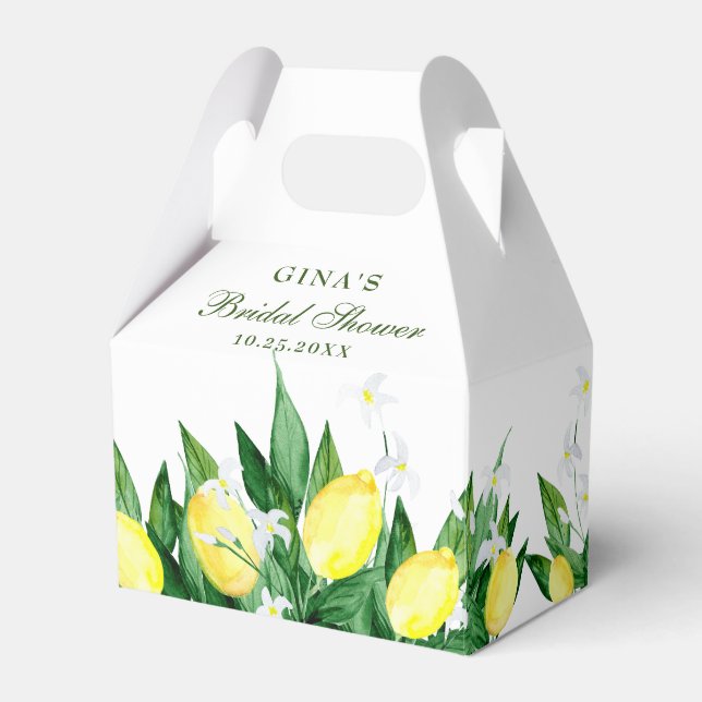 Elegant Lemon Greenery Blossom Bridal Shower Favour Box (Front Side)