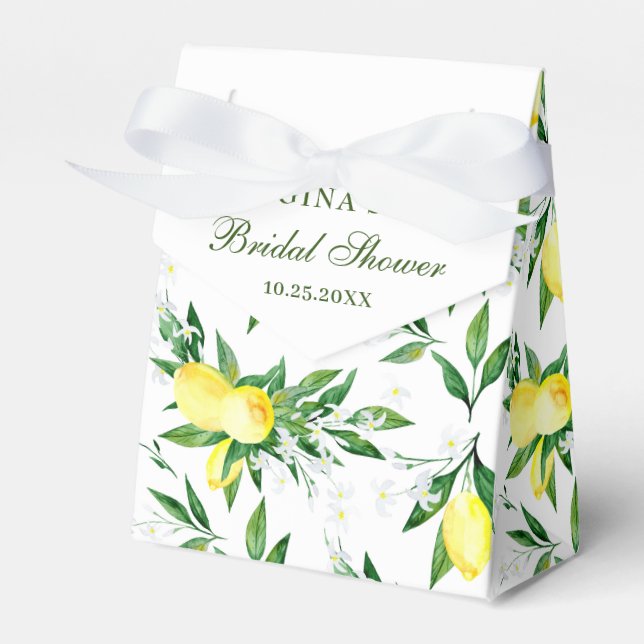 Elegant Lemon Greenery Blossom Bridal Shower Favour Box (Front Side)