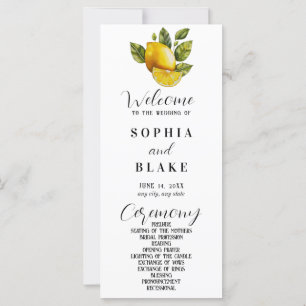 Elegant Lemon & Greenery White Wedding Program