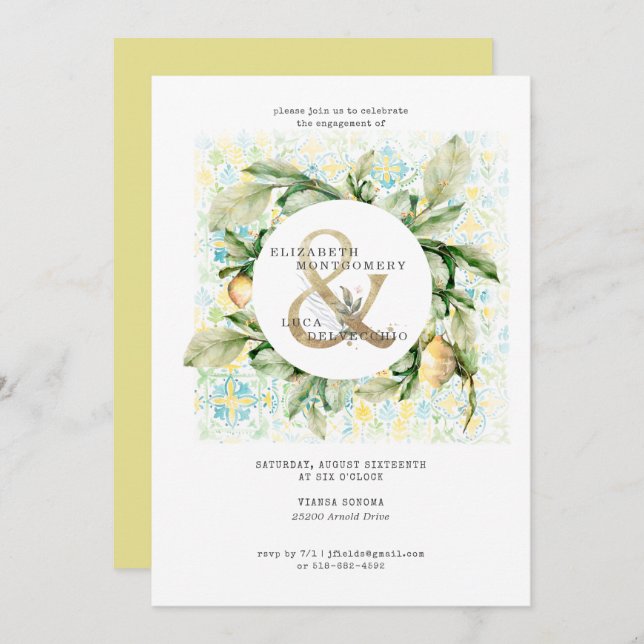 Elegant Lemon Grove Wedding Engagement Party Invitation (Front/Back)