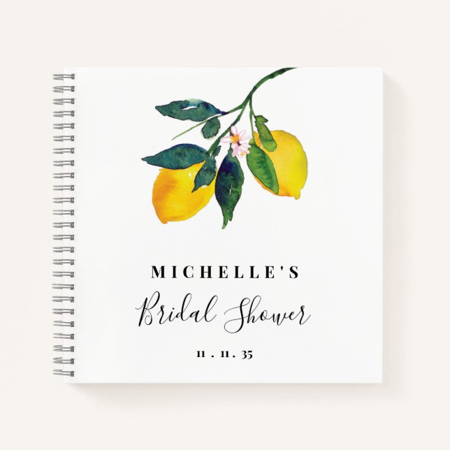Elegant Lemon Hand Lettered Script Bridal Shower  Notebook (Front)