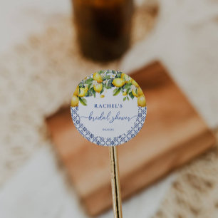 Elegant Lemon Mediterranean Bridal Shower Classic Round Sticker