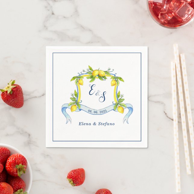 Elegant Lemon monogram Crest wedding  Napkins (Insitu)