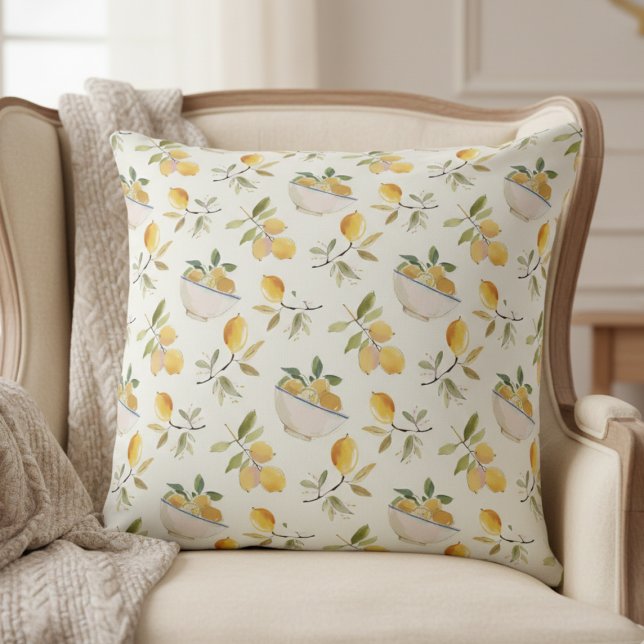 Elegant Lemon Pattern Throw Pillow (elegant french country citrus lemon pattern throw pillow)