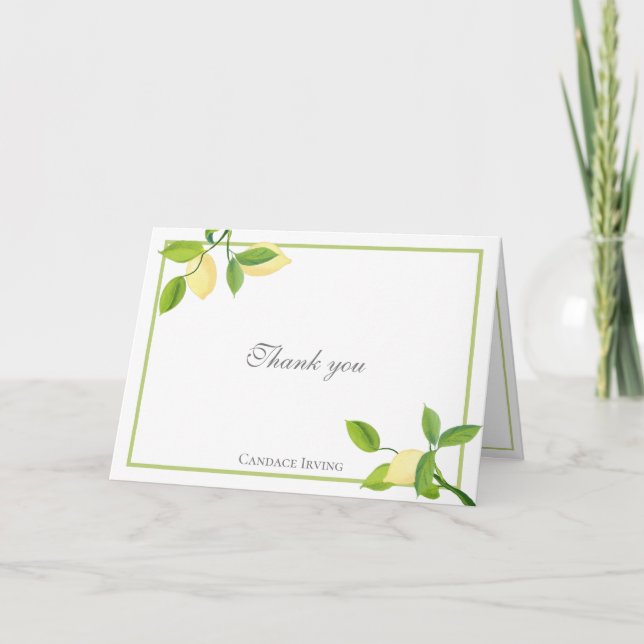 Elegant Lemon Personalised Folded Thank You Card (Front)