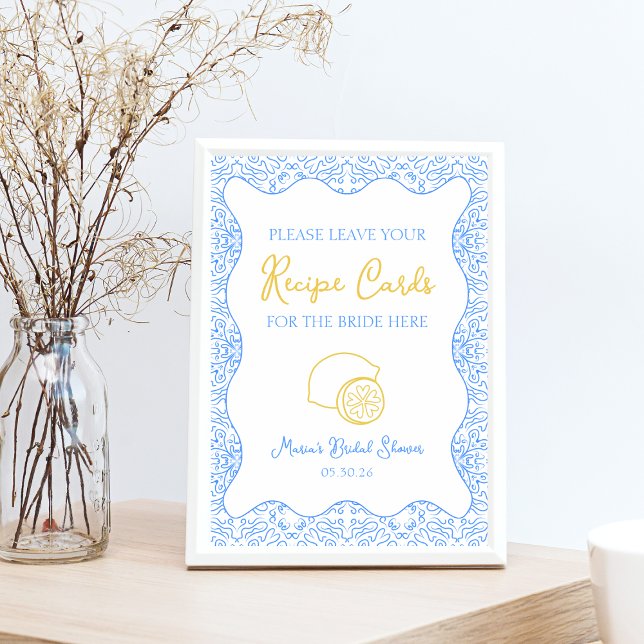 Elegant Lemon Recipe Card Sign for Bridal Showers (Creator Uploaded)