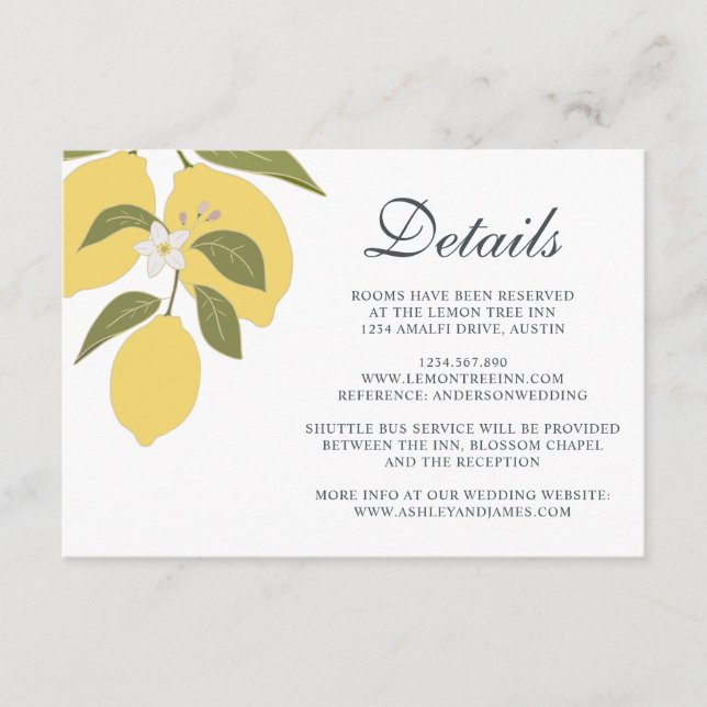 Elegant Lemon Theme Wedding Details Enclosure Card (Front)