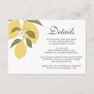 Elegant Lemon Theme Wedding Details Enclosure Card