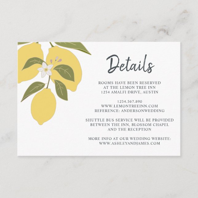 Elegant Lemon Theme Wedding Details Enclosure Card (Front)
