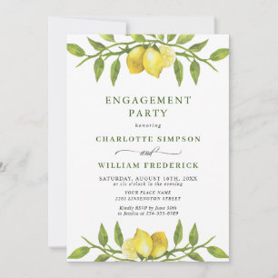 Elegant Lemon Watercolor Greenery ENGAGEMENT PARTY Invitation