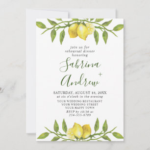 Elegant Lemon Watercolor Greenery REHEARSAL DINNER Invitation