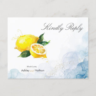 Elegant Lemon Yellow & Blue Watercolor Wedding  Postcard