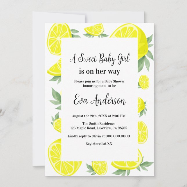 Elegant lemons Baby Shower  Invitation (Front)