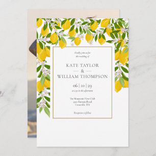 Elegant Lemons Blossom Greenery Photo Wedding Invi Invitation