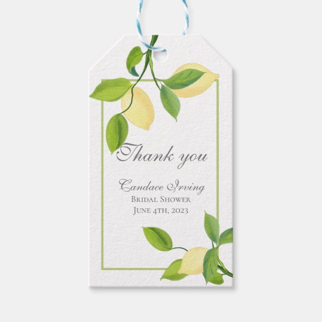 Elegant Lemons Bridal Shower Gift Tag (Front)