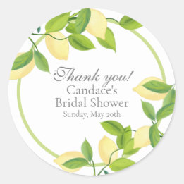 Elegant Lemons Bridal Thank You Classic Round Sticker