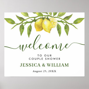 Elegant Lemons Greenery COUPLE SHOWER Welcome Poster