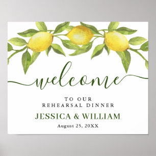 Elegant Lemons Greenery REHEARSAL DINNER Welcome Poster